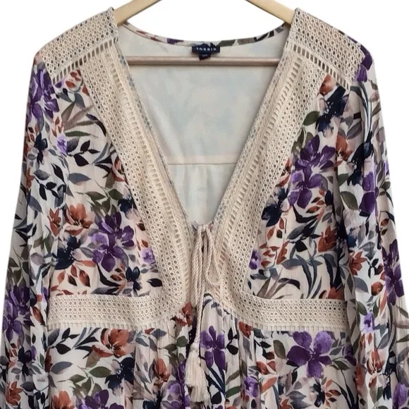 TORRID Mini Gauze Lace-Up Floral Print V-neck Skater Dress Size 1  NEW - Picture 8 of 11